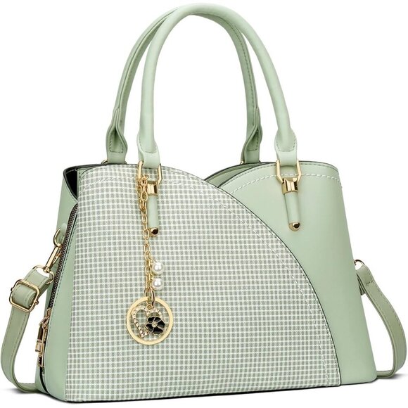 Handbags - Women’s Green Triple Compartment Satchel Fashion Top Handle Shoulder Bag